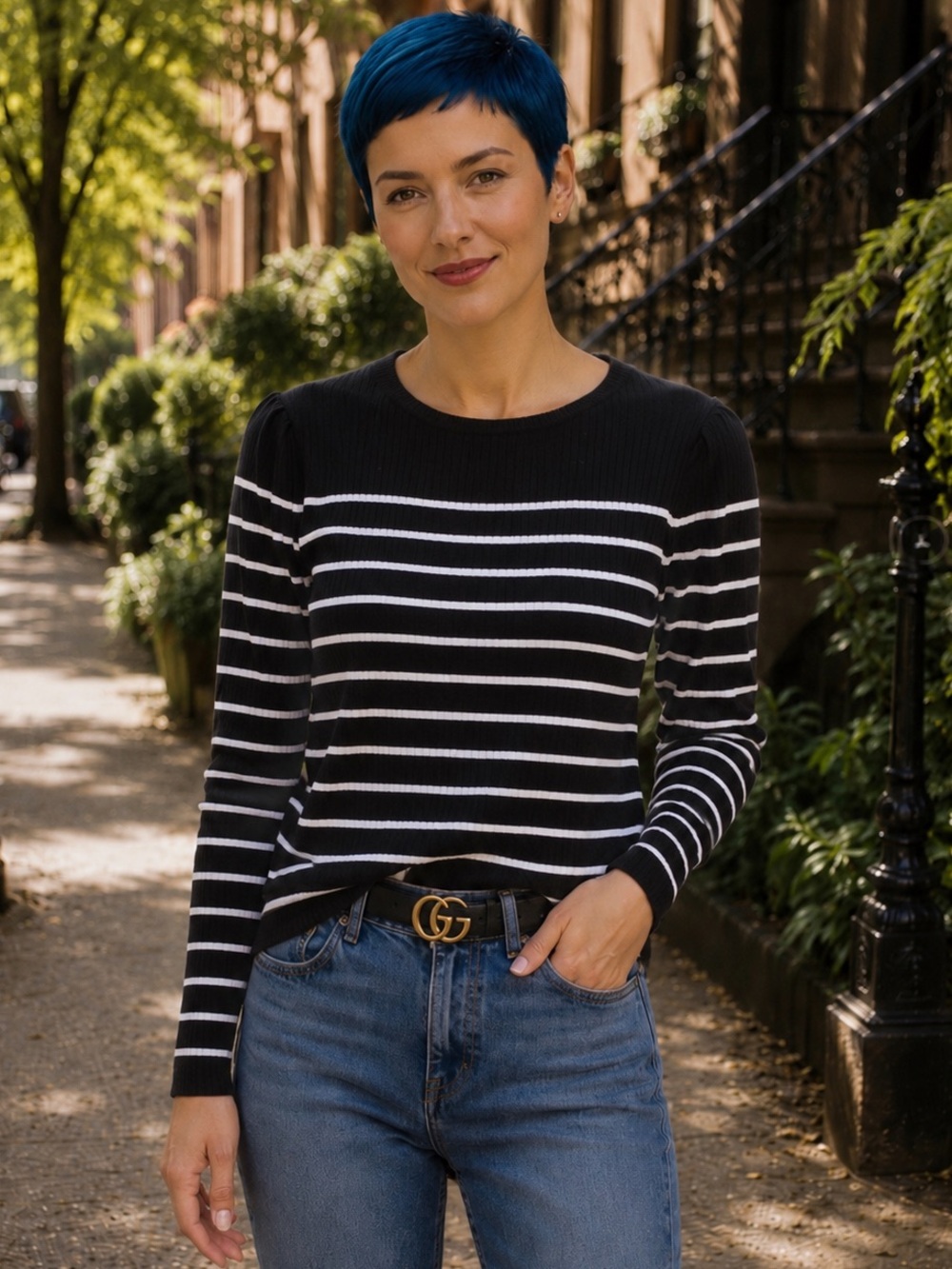 Elie Tahari Ribbed Striped Sweater Small Black White
